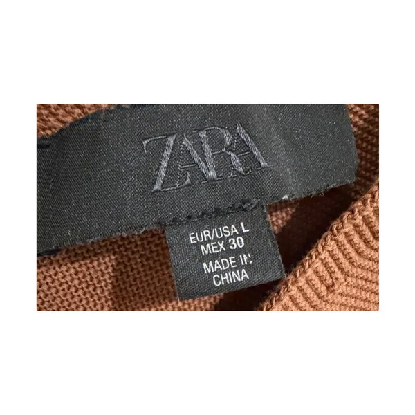 Zara Knit V-Neck Warm Rust 100% Cotton Sweater L NWOT - Image 2