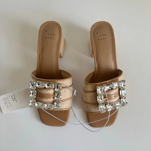 A New Day Kathleen Raffia Glam Buckle Block Heel Slide Sandals Womens Size 6 NEW - Image 2
