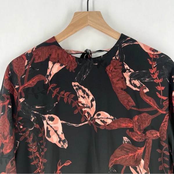 Aritzia Wilfred Charpont Dress‎ Open Back Dark Floral Black Burgundy Tie Sleeve - Image 3