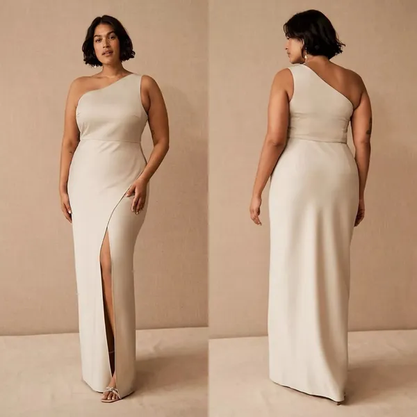 BHLDN Anthropologie Dylan One-Shoulder Satin Side Slit Gown Champagne Womens 8‎ - Image 2