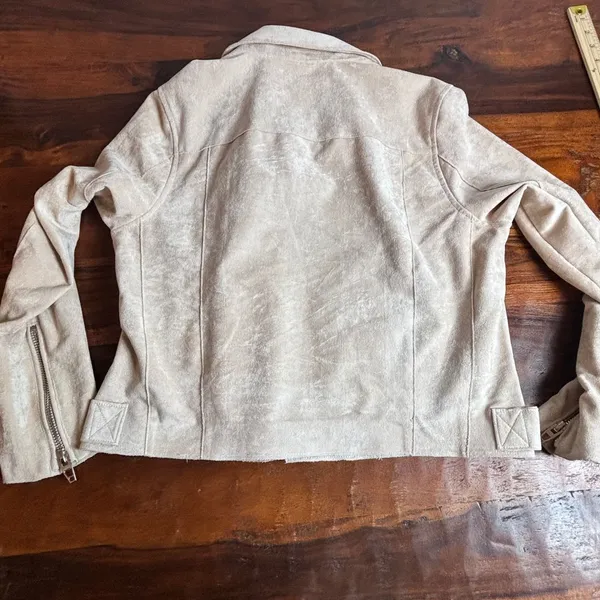 BLANKNYC Womens Tan Suede Moto Jacket Faux Leather Zip Up Size L‎ - Image 6