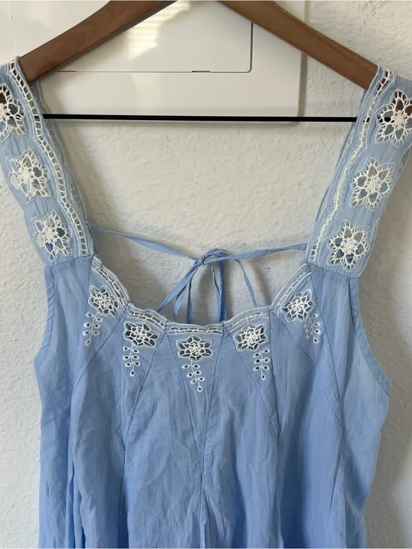 Free People To The Moon Maxi Dress in Poplin Blue NWT - Image 6