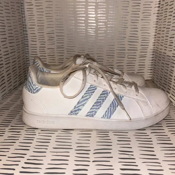 Adidas Grand Court Zebra Stripe White Purple Mint Sneakers Womens 6.5 Streetwear - Image 4