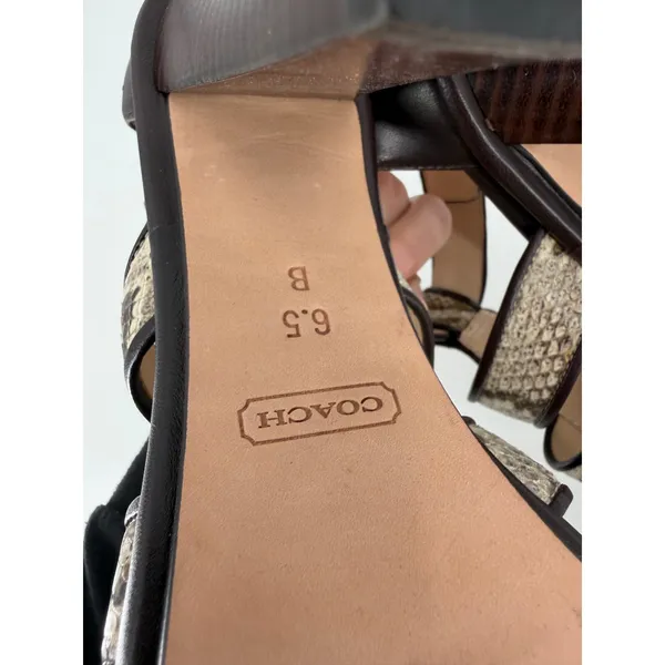 Coach Tamarah Heels Sz 6.5 Brown Snakeskin Turnlock Leather NWOT Mob Wife Caged - Image 3