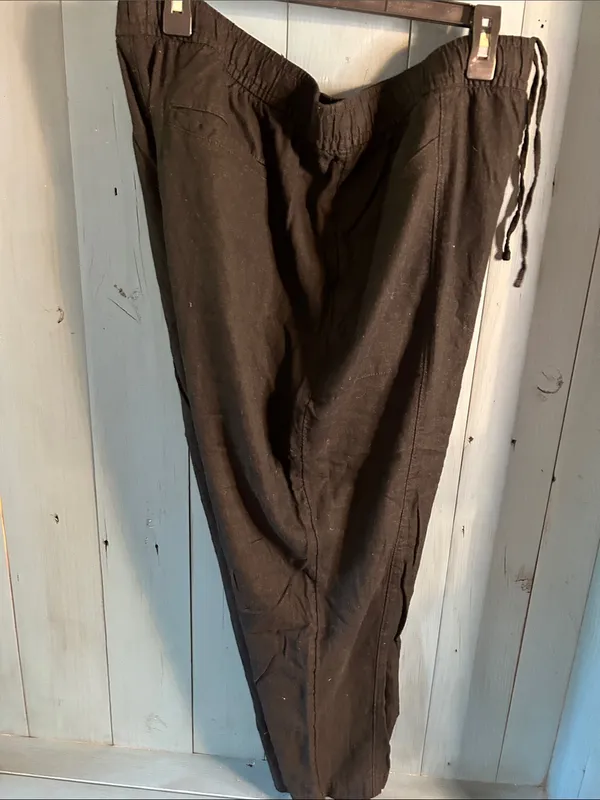 Old Navy Women's Black Cropped Elastic Waist Summer Linen Tapered Pants | Sz XL - Image 5