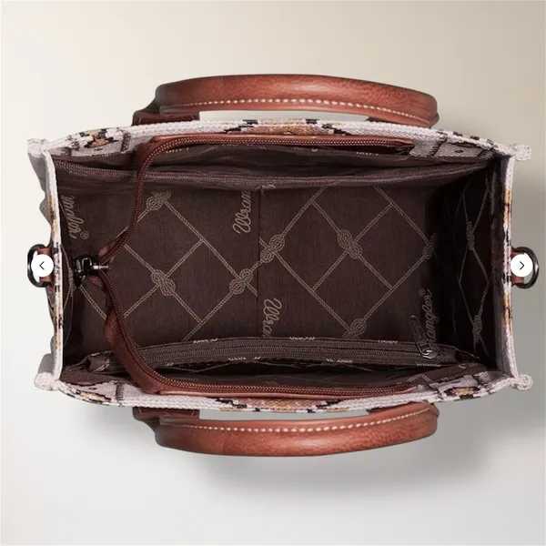 New Wrangler Aztec Canvas Tote Crossbody Bag Coffee Brown Southwestern‎ Purse - Image 5