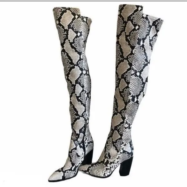 Vince‎ Camuto Cottara Boots Womens 7M Snakeskin Over The Knee Pointed Block Heel - Image 2