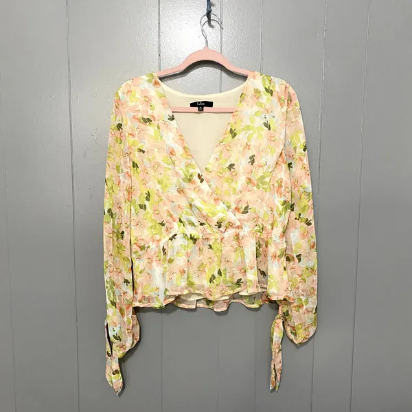 Lulus Spring Vibes White Floral Print Cutout Long Sleeve Peplum Top XL - Image 3