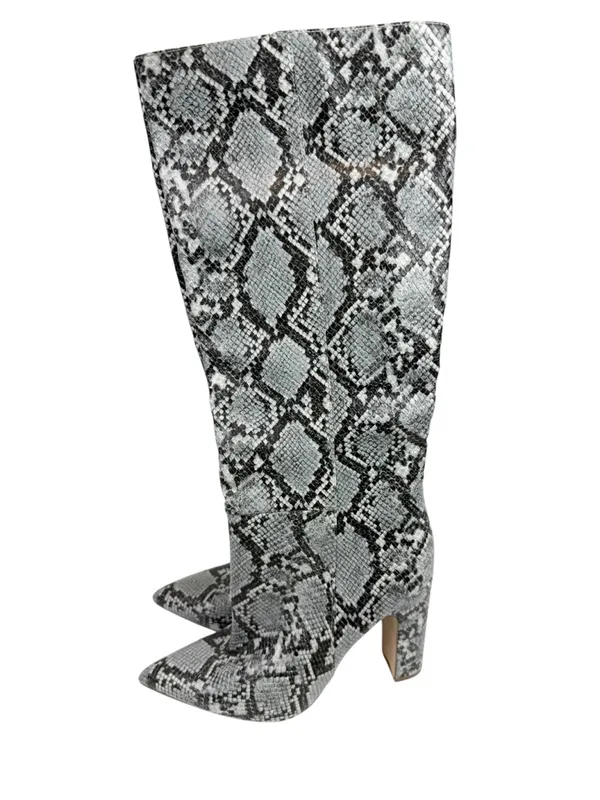 Steve Madden Rouge Gray Snakeskin Faux Leather Point Toe Knee‎ High Boots Size 9 - Image 4