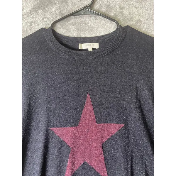 Hobbs London Black Glitter Star Crewneck Sweater Pullover Size Small Metallic - Image 2