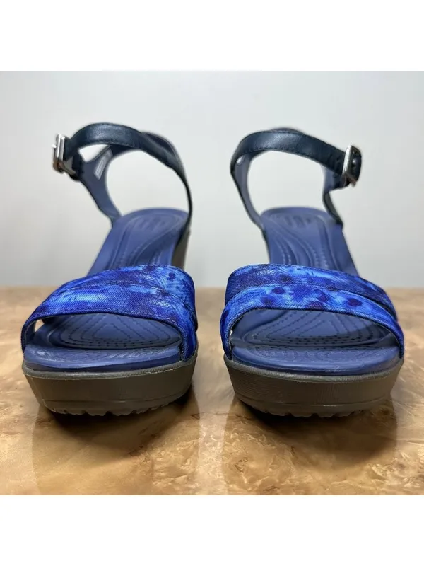 Crocs Leigh II Graphic Blue Ankle Strap Wedge Sandals Women's 8 Comfort - Image 2