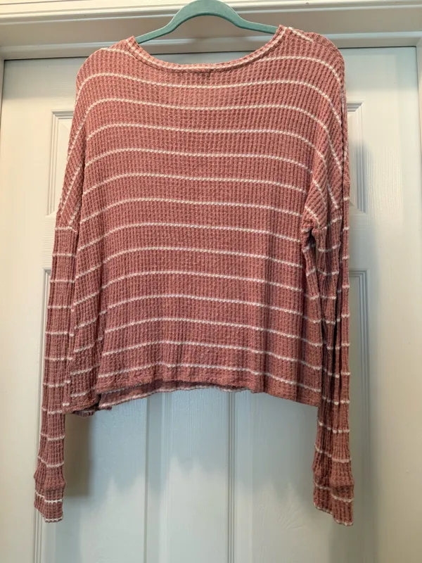 Charlotte Russe Mauve Pink Striped Waffle-Knit Long Sleeve Top - Image 2