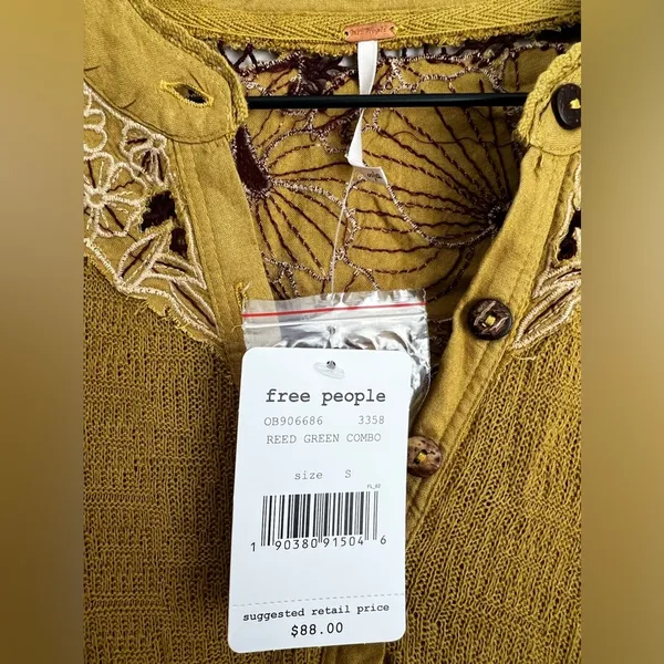 Free People Eazy Breezy Henley Lace Knit Thermal Long Sleeve Top S - Image 2