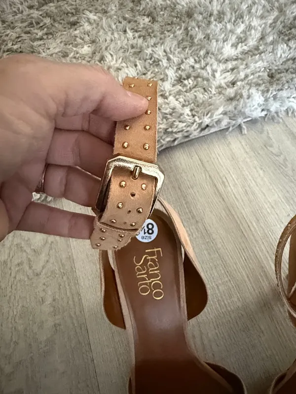 Franco Sarto Tan Suede Peep-Toe Ankle Strap with Brown Heels Size 8.5 - Image 6