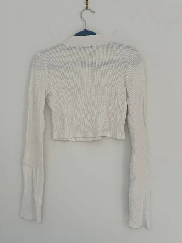 White Long-Sleeve Cropped Thermal Top - Image 4