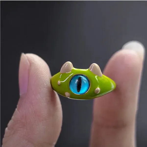 Cute Quirky Green Monster Design Cuff Ring Gothic Punk Style‎ - Image 2
