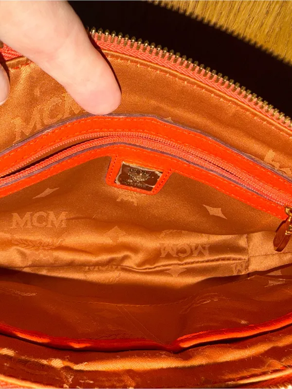 MCM Visetos Small Crossbody Bag in Cognac with orange Trim - Image 5