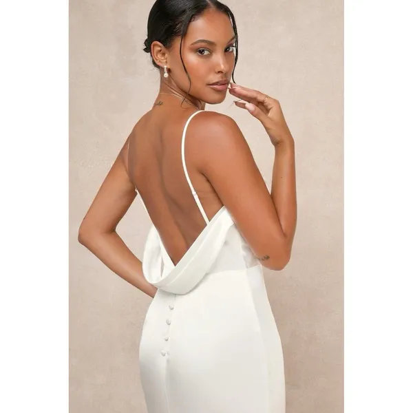 Lulus Lovely Endearment White Satin Sleeveless Backless Maxi Dress XS Bridal - Image 3