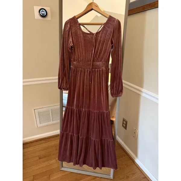 Knox Rose Rose Pink Velvet Long Sleeve A-Line Dress XS - Image 8