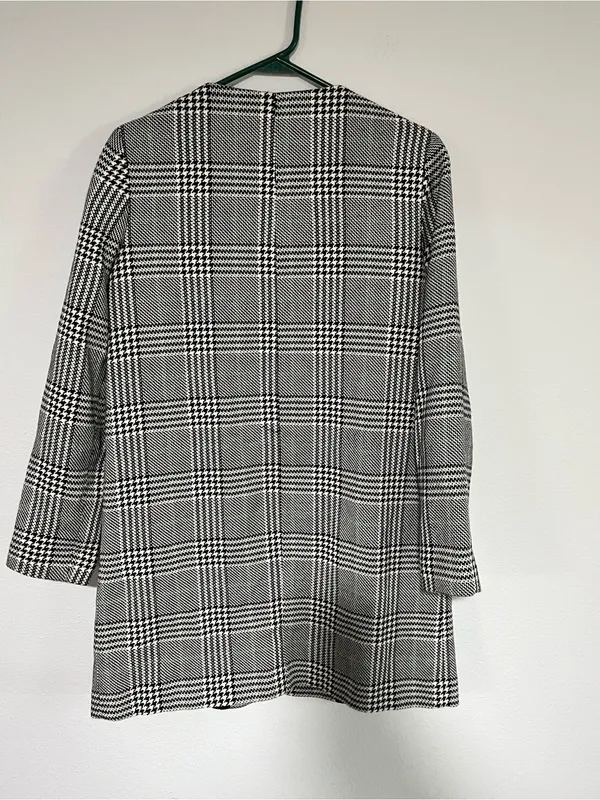 Zara Black & White Plaid Long Coat - Classic Women's Jacket Fall - Image 8
