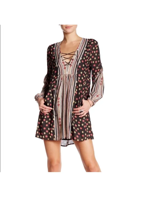 Free People Rain or Shine Pebble Bohemian Lace-Up Tunic Mini Dres Women's Size M - Image 4