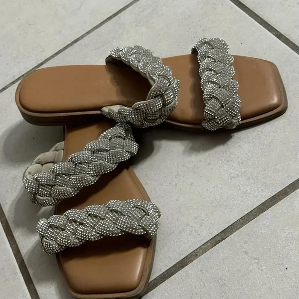 Sincerely Jules Women Silver Sparkle Rhinestone Slides Size 9.‎ - Image 6