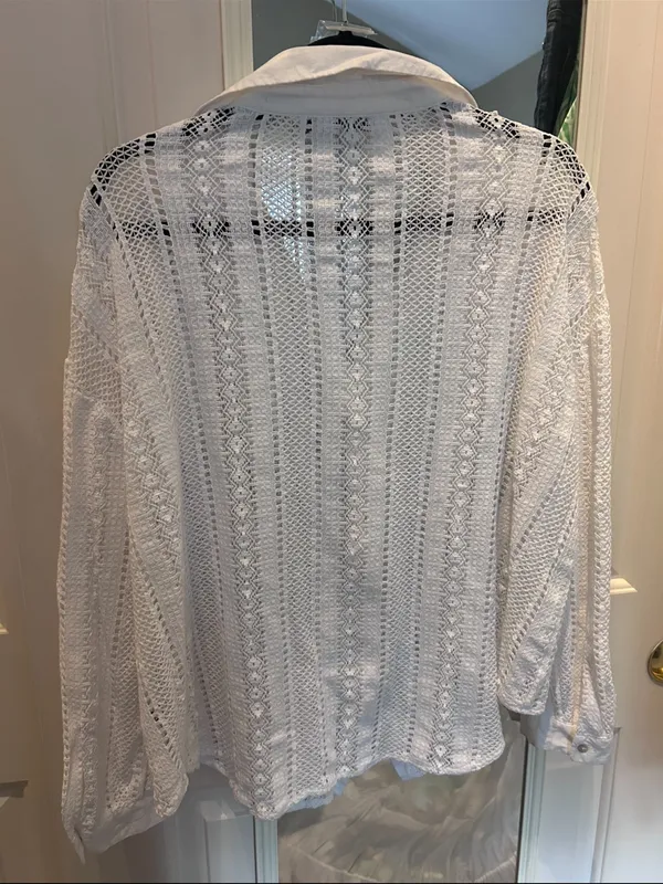 Zara White Crochet Button-Front Top - Image 3