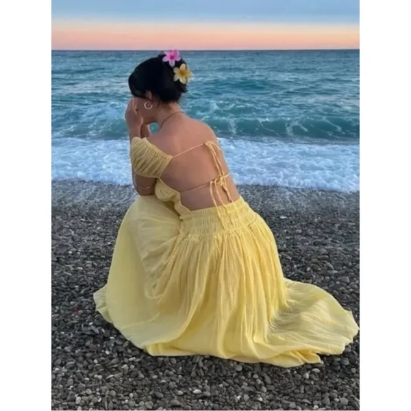 Free People Feeling Bonita Midi Maxi Dress in Yellow Size Medium Romantic Dainty - Image 2