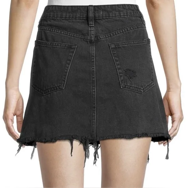 We The Free Black Button Fly Mini Skirt Jean Skirt Size 27 Distressed Casual - Image 3