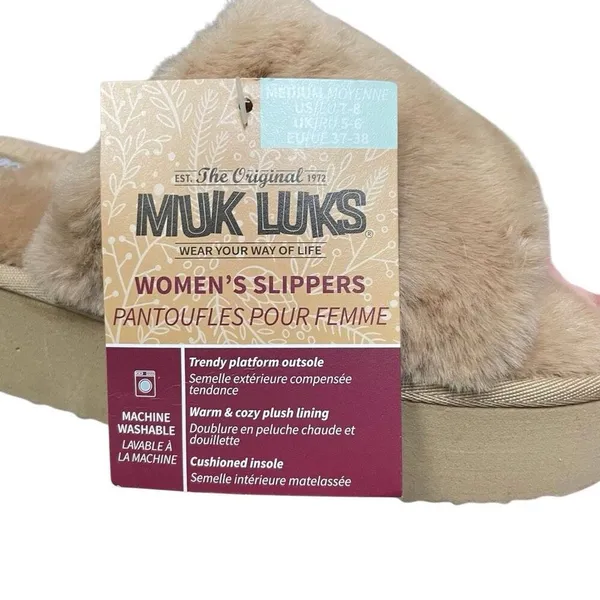 Muk Luks‎ Kirstey Platform Slide Slippers Women’s 7/8 Tan Fluffy Irish Cream NEW - Image 7