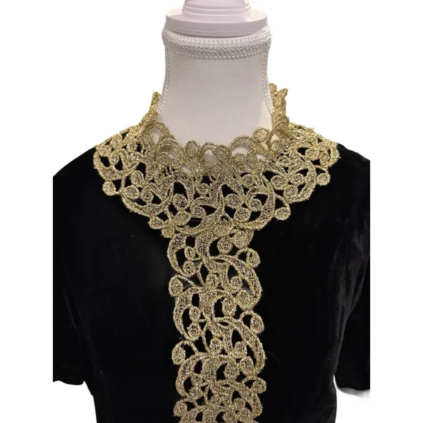 Handmade Black Velvet Gold Lace Dress Steampunk Victorian Whimsy Goth Regency M - Image 5
