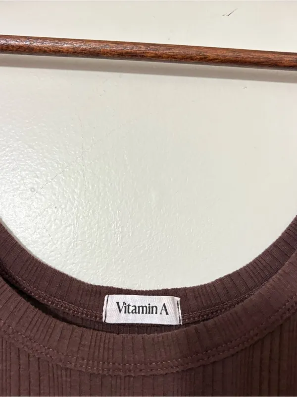 Vitamin A West Ribbed Brown Midi Tank Dress Size M Side Slit - Image 2