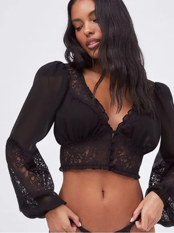 NWT For Love & Lemons Black Lace Freya Blouse top size XS - Image 2