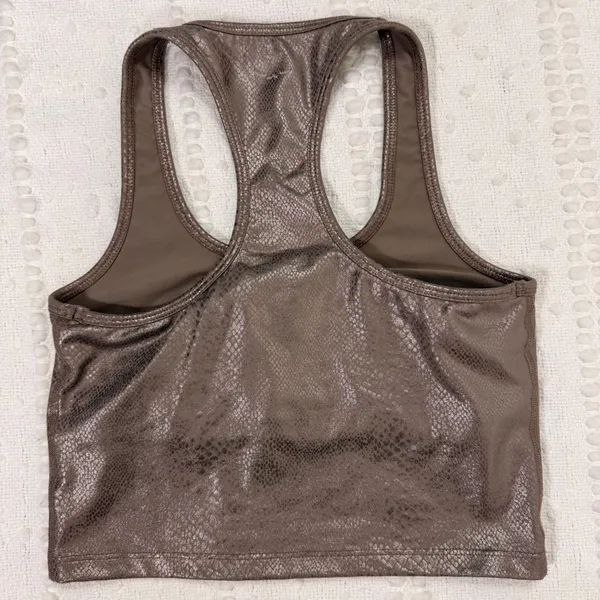 Beyond Yoga Womens Metallic Snakeskin Racerback‎ Crop Top Shelf Bra Bronze Small - Image 2