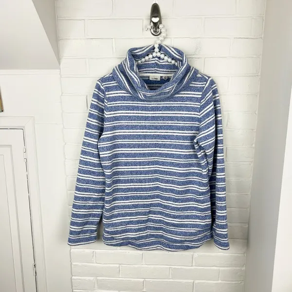 L.L.Bean Blue & White Striped Knit Cowl Neck Sweater Size S - Image 2