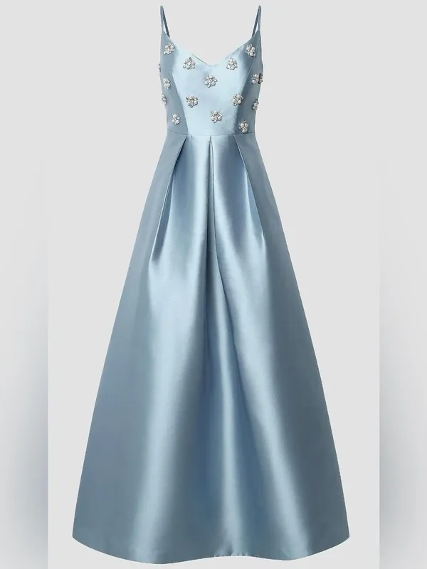 NEW Kay Unger Eloise Satin Floral-Embellished Ice blue Gown Sz 10 - Image 2