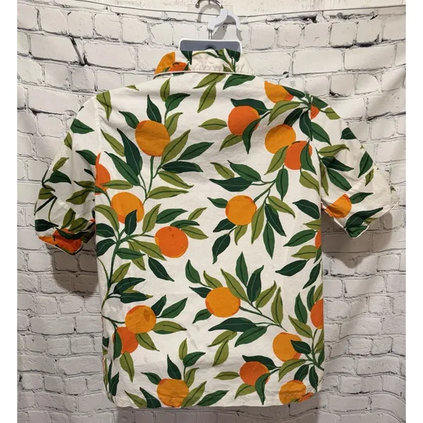 Anthropologie Print Fresh Button Up Shirt Women’s Orange Fruit Cotton Small - Image 3