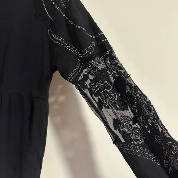 Free People embellished penny black long sleeve sheer sleeve detail top tee - Image 4