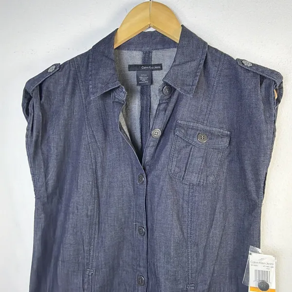 Calvin Klein Collared Denim Shirt jean Dress Sleeveless Y2K small retro 80's NWT - Image 3