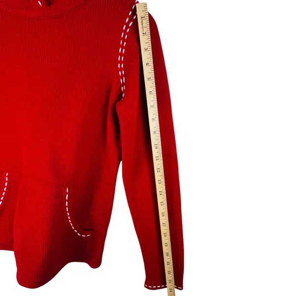 Ann Taylor LOFT Hoodie Sweater Knit Pullover‎ Red White Stitch Small Cottagecore - Image 7