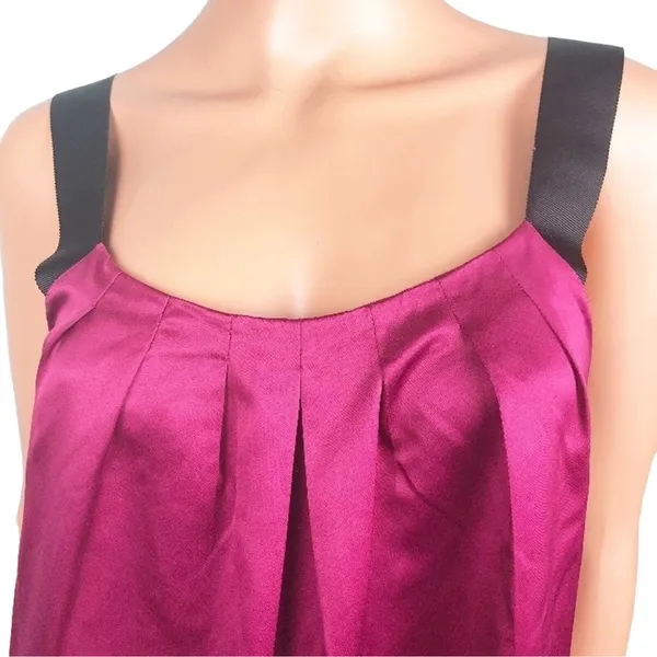 LOFT Satin Camisole Burgundy Blouse Wide Strap Pleated Top Size XL - Image 5