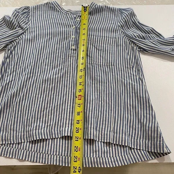Madewell Striped Henley Top Women’s Medium Blue White Long Sleeve Cotton Shirt - Image 5