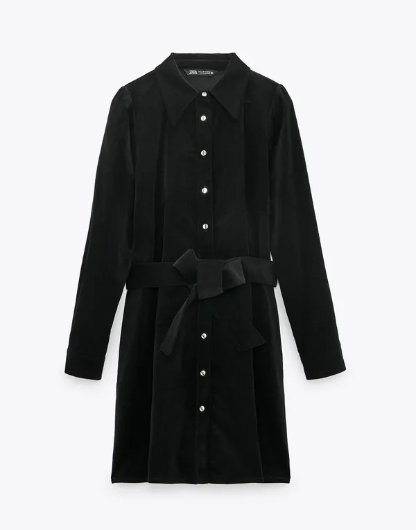Black Button Down Velvet Mini Dress - Image 2