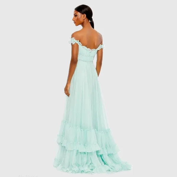 NWT Mac Duggal 68086 Ruffle Tiered Chiffon Gown Dress - Image 4