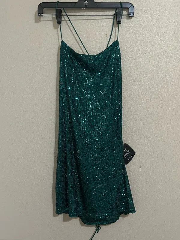NEW Lulu’s Green Sequins Strappy Open Back Bodycon Mini Dress Womens Size Medium - Image 3
