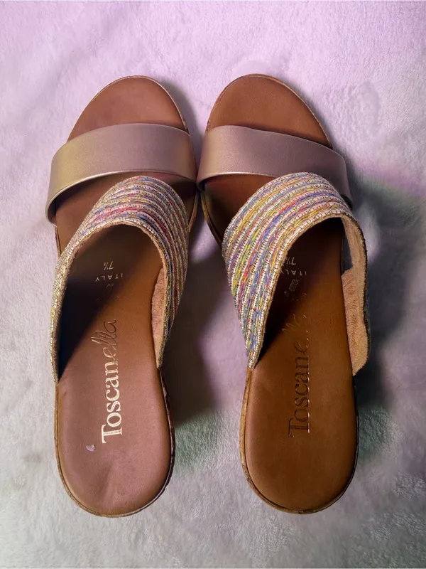 Women's Neutral Beige Cork Wedge Slide Sandals - Image 7