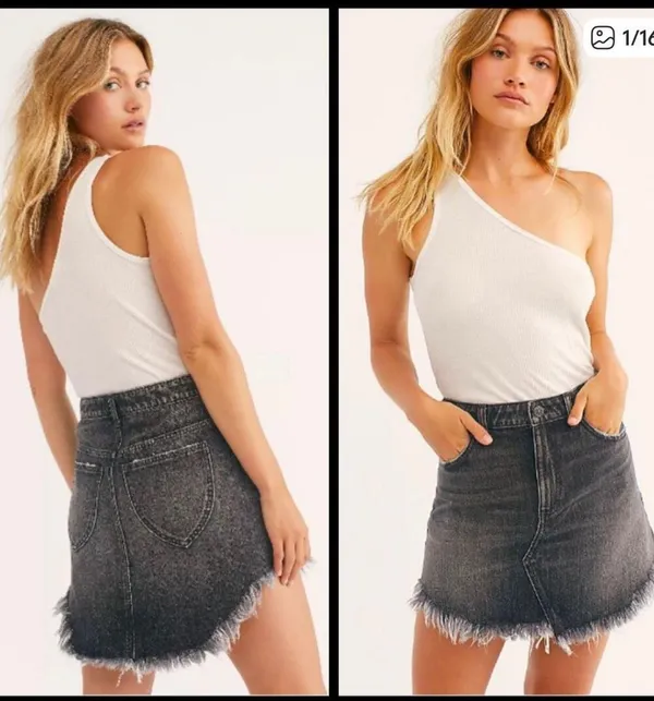 NWT Free People denim mini skirt womens 31 Bailey maverick black - Image 2
