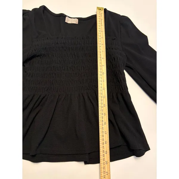 Altar'd State Peplum Top Womens Medium Black Smocked Waffle Knit Long Sleeve - Image 6