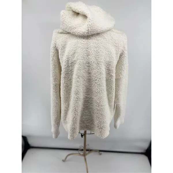 Aerie Fleece Hoodie Sweatshirt Heart Detail Cream Size Medium - Image 7