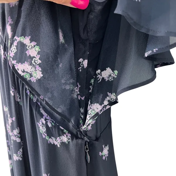Love Shack Fancy‎ Kover Bow Print Tiered Navy Blue Viscose Maxi Dress Size 8 - Image 8